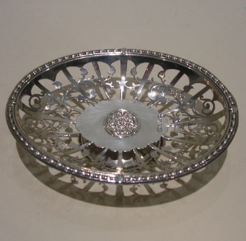 Highly Decorative Pierced Oval Sterling Silver Dish - Tudor / English Rose