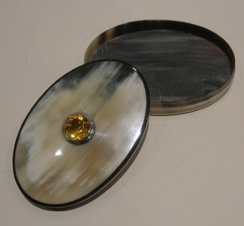 Large Antique Scottish Horn Snuff Box - Sterling Silver and Cairngorm Mount
