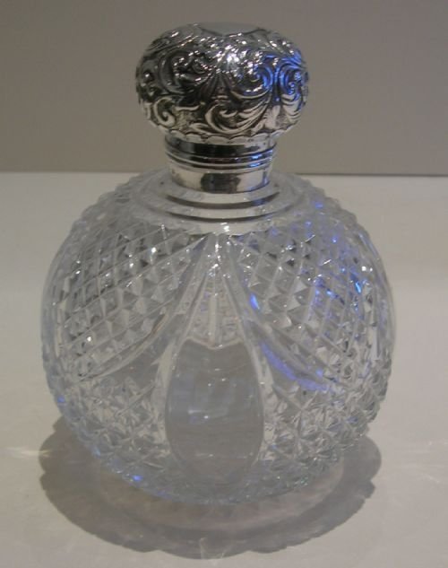 Large Victorian Cut Crystal and Sterling Silver Globe Perfume Bottle - 1891