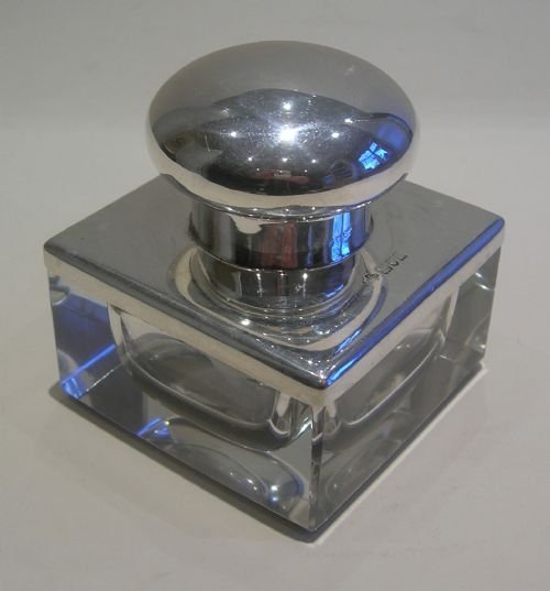 Outstanding Large Crystal and Sterling Silver Inkwell - Finnigans Ltd - 1911