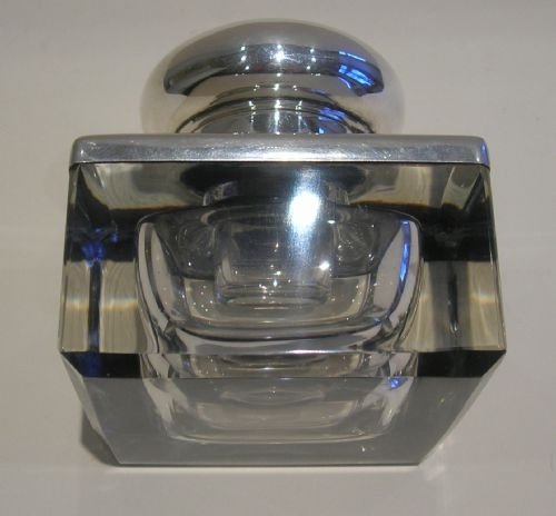 fig 1. Outstanding Large Crystal and Sterling Silver Inkwell - Finnigans Ltd - 1911