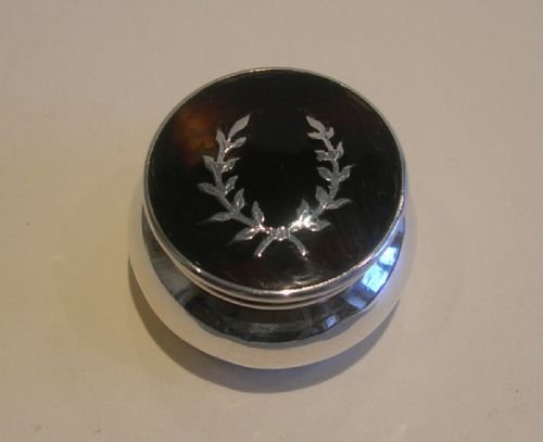 Tiny English Sterling Silver Box - Tortoiseshell Lid - Pique Inlay