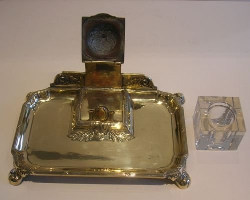 fig 1. Handsome Antique English Brass Inkstand / Inkwell c.1880