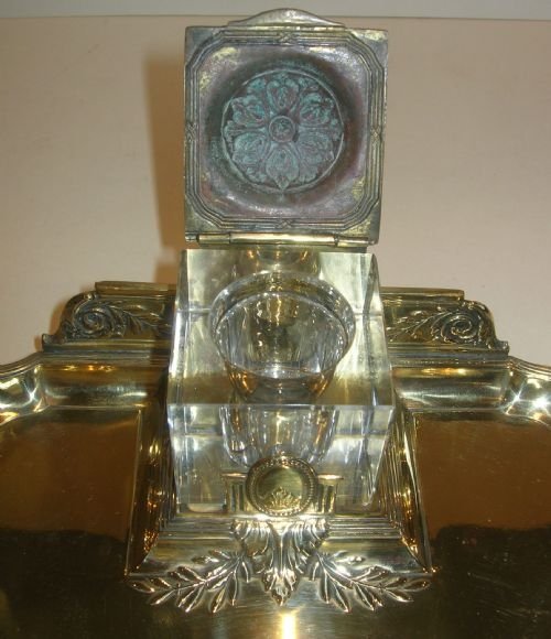 fig 2. Handsome Antique English Brass Inkstand / Inkwell c.1880