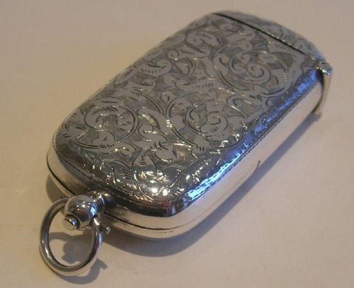 fig 1. Rare Antique English Sterling Silver Vesta & Sovereign Case - 1898