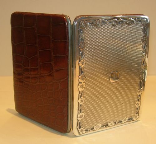 Exceptional Antique Sterling Silver and Crocodile Wallet / Card Case