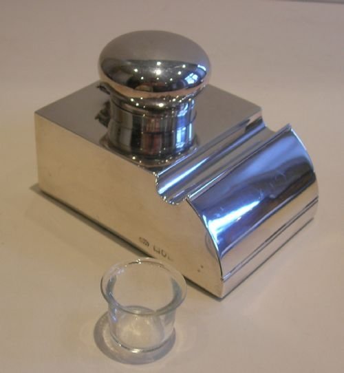 fig 1. Rare Antique Sterling Silver Inkwell With Triple Postage Stamp Compartment