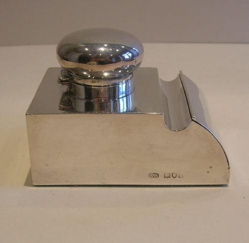 fig 2. Rare Antique Sterling Silver Inkwell With Triple Postage Stamp Compartment