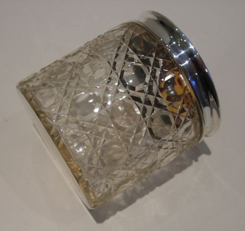 fig 1. Beautiful Cut Crystal Jar - Sterling Silver & Tortoise Shell Lid - Pique Inlay