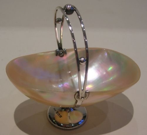 Antique English Mother of Pearl and Sterling Silver Swing Basket