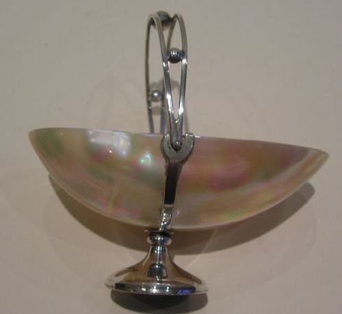 fig 1. Antique English Mother of Pearl and Sterling Silver Swing Basket
