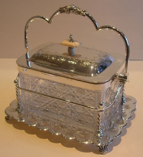 Top-notch Antique English Cut Crystal & Silver Plate Biscuit Box - Walker & Hall