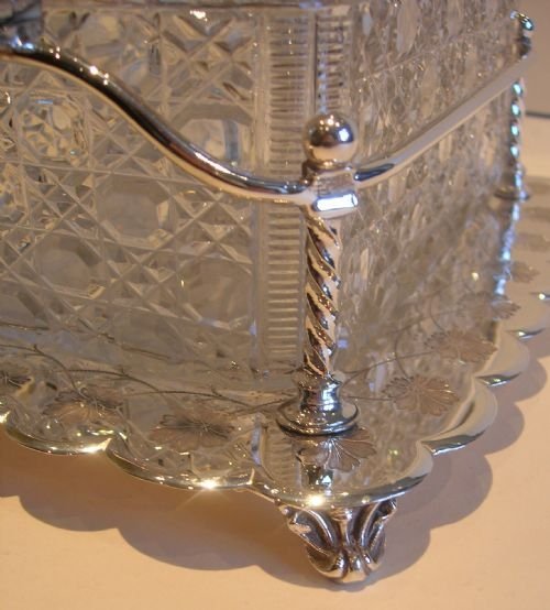 fig 1. Top-Notch Antique English Cut Crystal & Silver Plate Biscuit Box - Walker & Hall