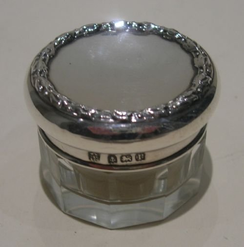 Small Pretty English Sterling Silver Lidded Vanity Jar / Pot