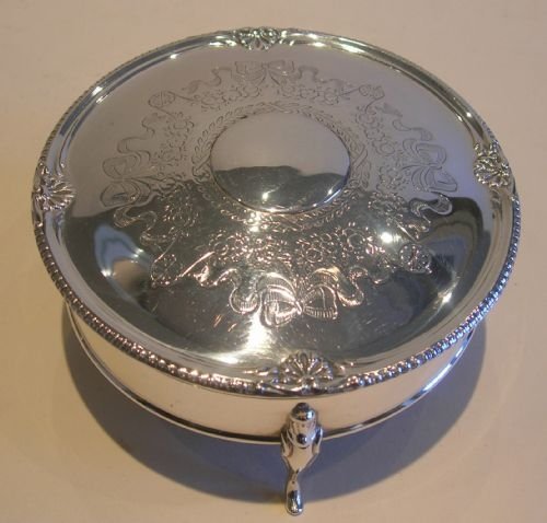 Pretty Large English Sterling Silver Jewelry or Trinket Box