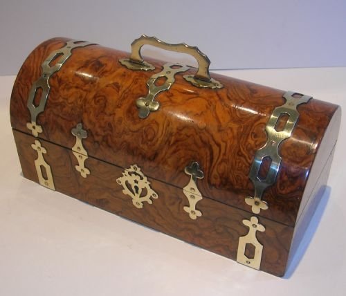 Fabulous Large English Victorian Domed Burl Walnut & Brass Mounted Glove or Jewelry Box