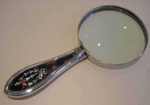 Sterling Silver and Tortoise Shell Magnifying Glass - Silver Pique Inlay
