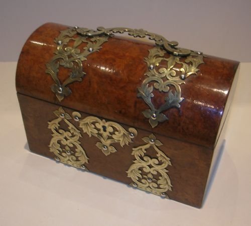 Stunning Antique English Burl Walnut and Brass Mounted Stationery / Writing Box