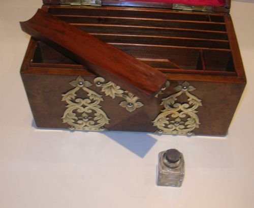 fig 2. Stunning Antique English Burl Walnut and Brass Mounted Stationery / Writing Box