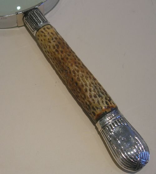 fig 1. English Antler Handled Magnifying Glass - Sterling Silver Mounts - 1891