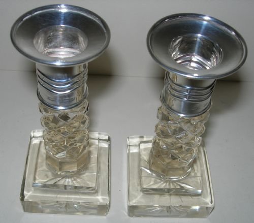 fig 1. Antique English Cut Crystal and Sterling Silver Candlesticks
