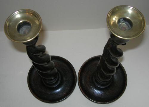 fig 1. Pair Rich Dark Oak Open Barley Twist Candlesticks
