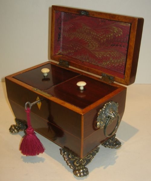 English Regency Mahogany Tea Caddy - Wonderful Brass Fittings