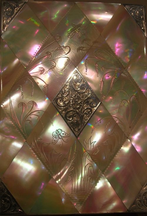 fig 1. Antique Engraved Mother of Pearl and Sterling Silver Card Case - Pristine
Antiques : Accessories
