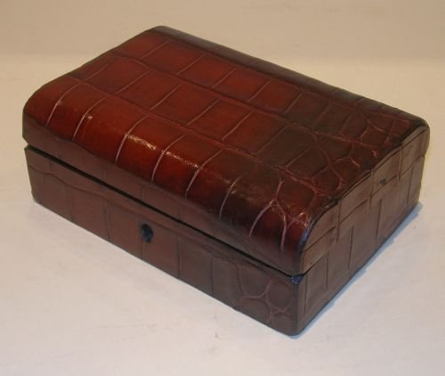 Small English Antique Crocodile / Alligator Clad Jewelry Box