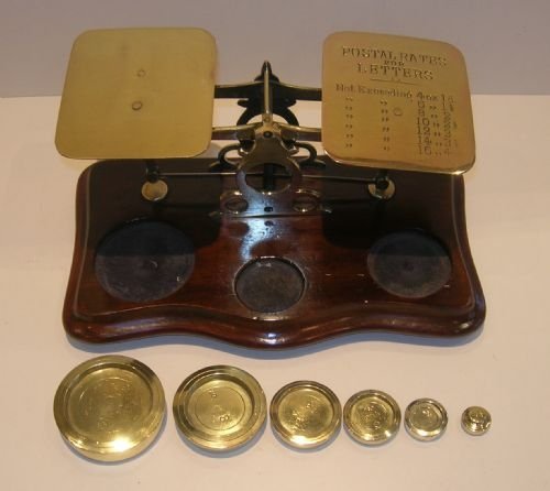 fig 1. Antique English Mahogany & Brass Postal or Letter Scales