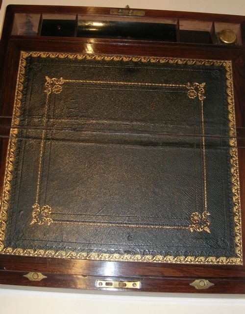 fig 1. Large Antique Rosewood Writing Slope or Box / Lapdesk - Secret Drawers