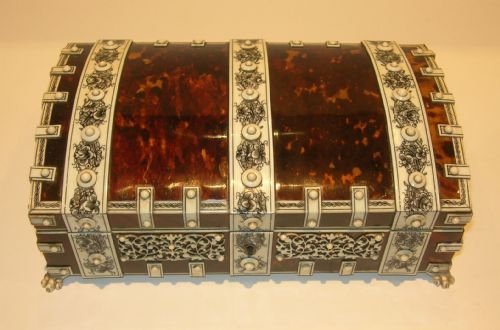 Victorian Anglo-indian Vizagapatam Tortoise Shell & Ivory Box C.1860
