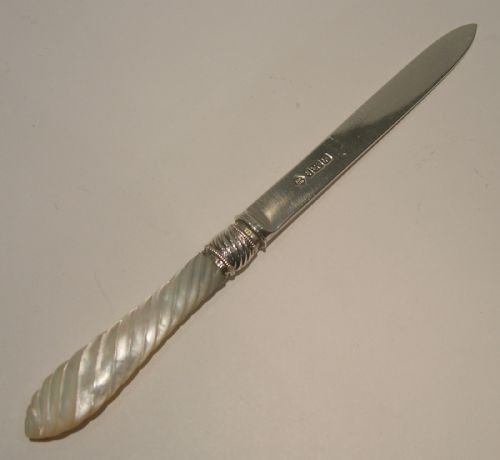 fig 1. Antique English Sterling Silver Letter Opener - Mother of Pearl Handle
