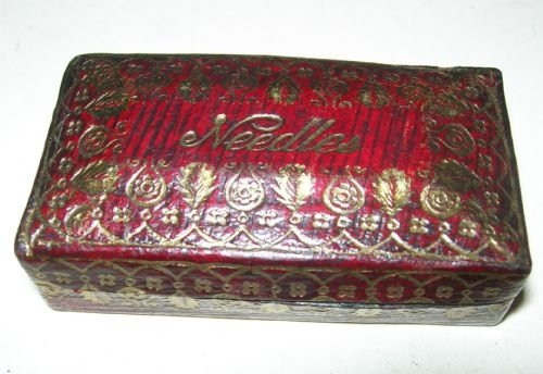 Georgian English Gold Embossed Leather Needles Box - Antique Sewing