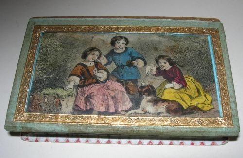 Antique Dragee Box - Children and Dog - Book Form