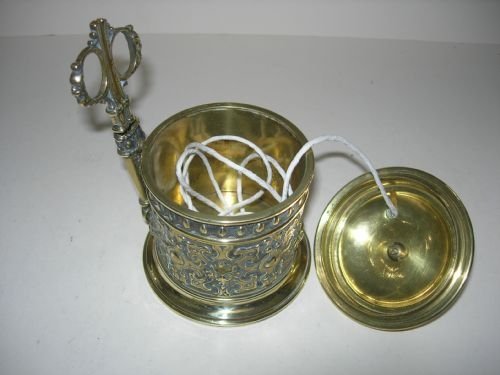fig 1. Antique English Brass String Box With Scissors - Victorian - Signed