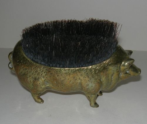 Large Antique Brass Figural Pen or Nib Wipe - Pig