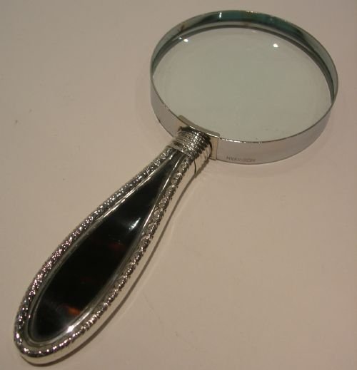 English Sterling Silver & Tortoise Shell Magnifying Glass
