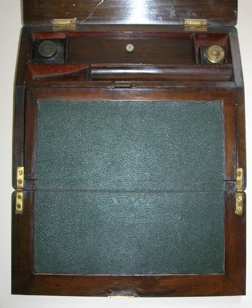 fig 1. Antique Burl Walnut and Tunbridge Ware Inlaid Lap Desk / Writing Box