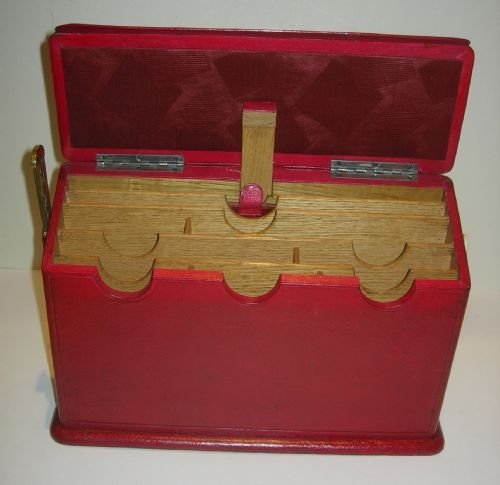 fig 1. Antique Viennese Red Leather Stationery / Writing Box With Slate Calendar