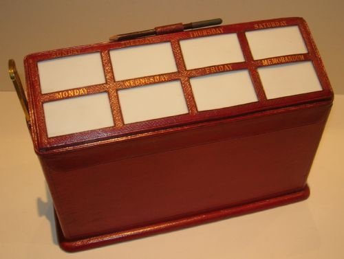 Antique Viennese Red Leather Stationery / Writing Box with Slate Calendar