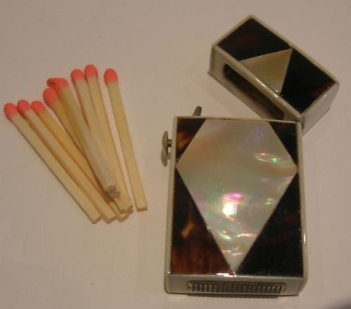 Rare Antique Ivory, Tortoise Shell and Mother of Pearl Vesta Case