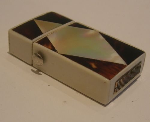 fig 1. Rare Antique Ivory, Tortoise Shell and Mother of Pearl Vesta Case