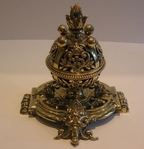 Magnificent Grand Antique English Reticulated Brass Inkwell - Victorian