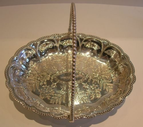 Beautiful Antique English Silver Plated Basket; Engraved with Flowers & Ferns