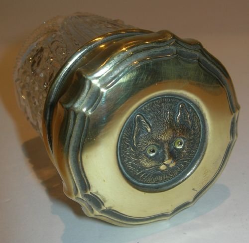 Antique English Vanity Jar - Cat with Original Glass Eyes