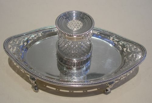 Beautiful Small Victorian Pierced Sterling Silver Inkstand / Inkwell