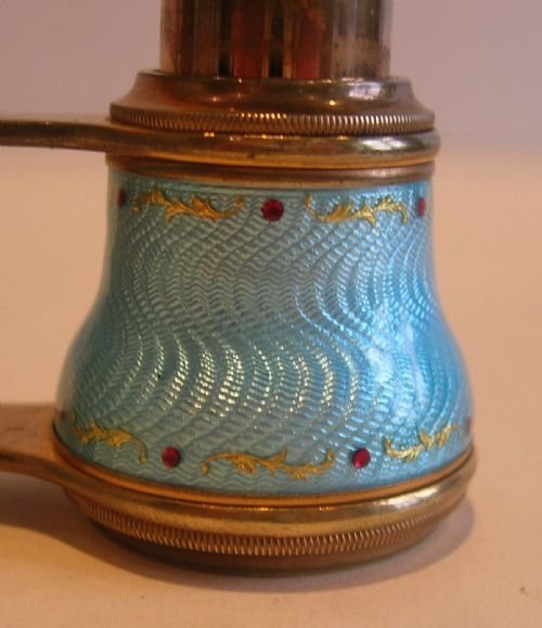 fig 1. Pretty Antique French Blue Guilloche Enamel Opera Glasses - Red Stones