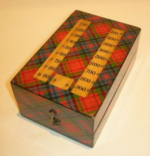 Antique Scottish Tartanware Games / Bezique Box - Clark & Co. Spool Box