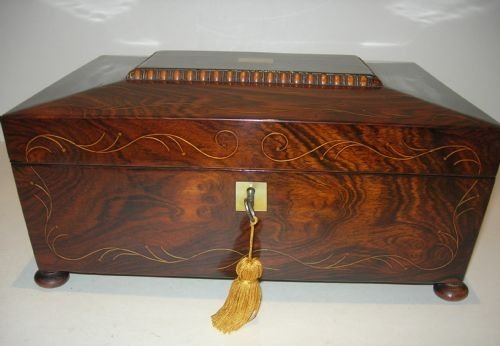 fig 1. Stunning Regency Boxwood Inlaid Rosewood Jewelry Box c.1820